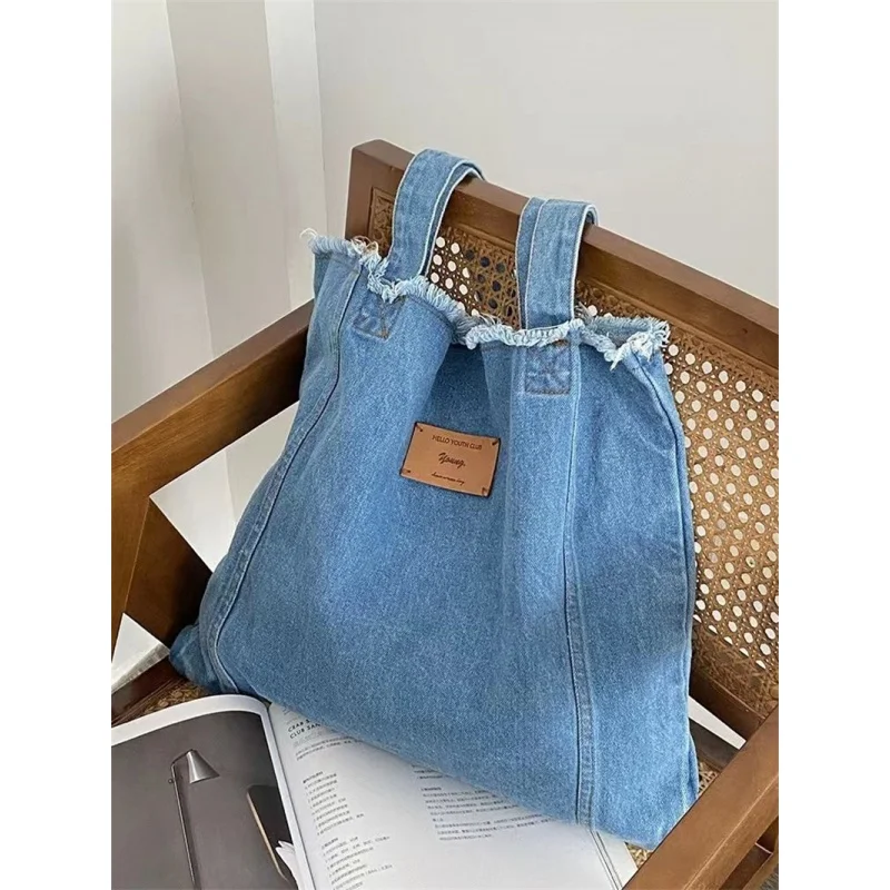 Bolsa jeans vaqueiro feminina, bolsa de ombro retrô de grande capacidade, bolsas de lazer, bolsas de compras, livro universitário