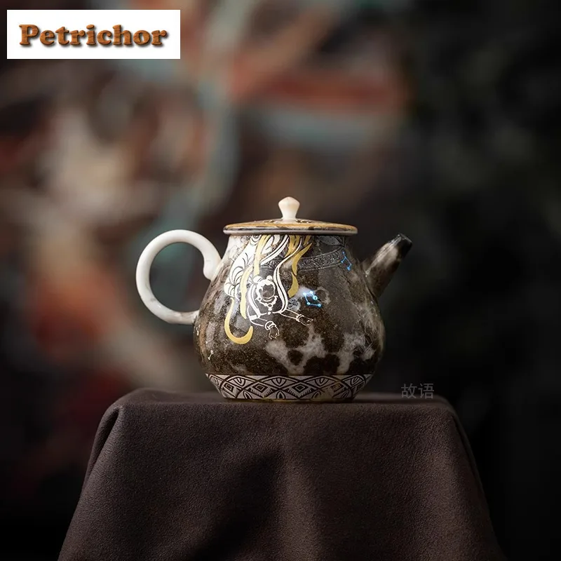 

Dunhuang Apsaras Wood-fired Porcelain Teapot Retro Tea Infuser Pot Tea Soaking Kettle With Ball Hole Teaware Tea Tureen Supplies