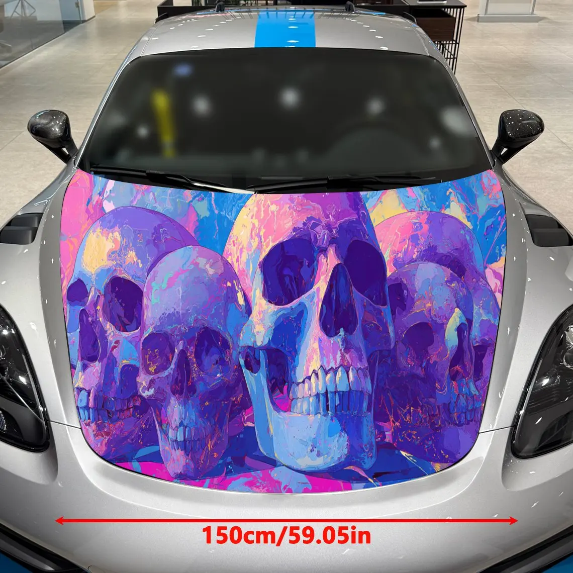 Vibrant Neon Drip Skull Car Cover Sticker, Auto Hood Decal, Car Exterior Scratch Resistant Decal, Trendy Gift for Car Lovers, Ey