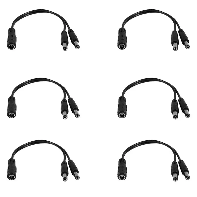A31T 6pcs 5.5x2.1mm 1 to 2 M/F DC Power Splitter Cable 39cm for Security CCTV Camera, Power Adapter Cable