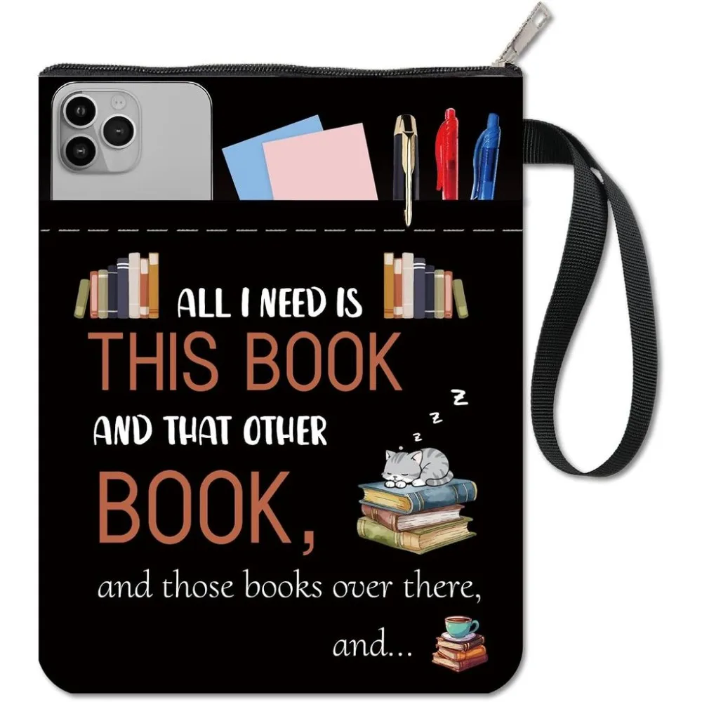 Words Book Sleeve Cat Book Protector Book Patterns Black Book Covers for Paperbacks Washable Fabric Cloth Book Cover with Zipper