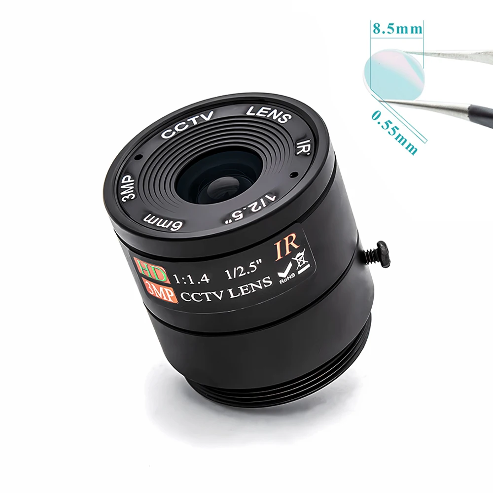 WGWK wysokiej jakości przemysłowy obiektyw o stałej ogniskowej 4mm/6mm/8mm 1/2.5 "CS Mount filtr podczerwieni obiektyw CCTV do kamery bezpieczeństwa nadzoru — zdjęcie 4