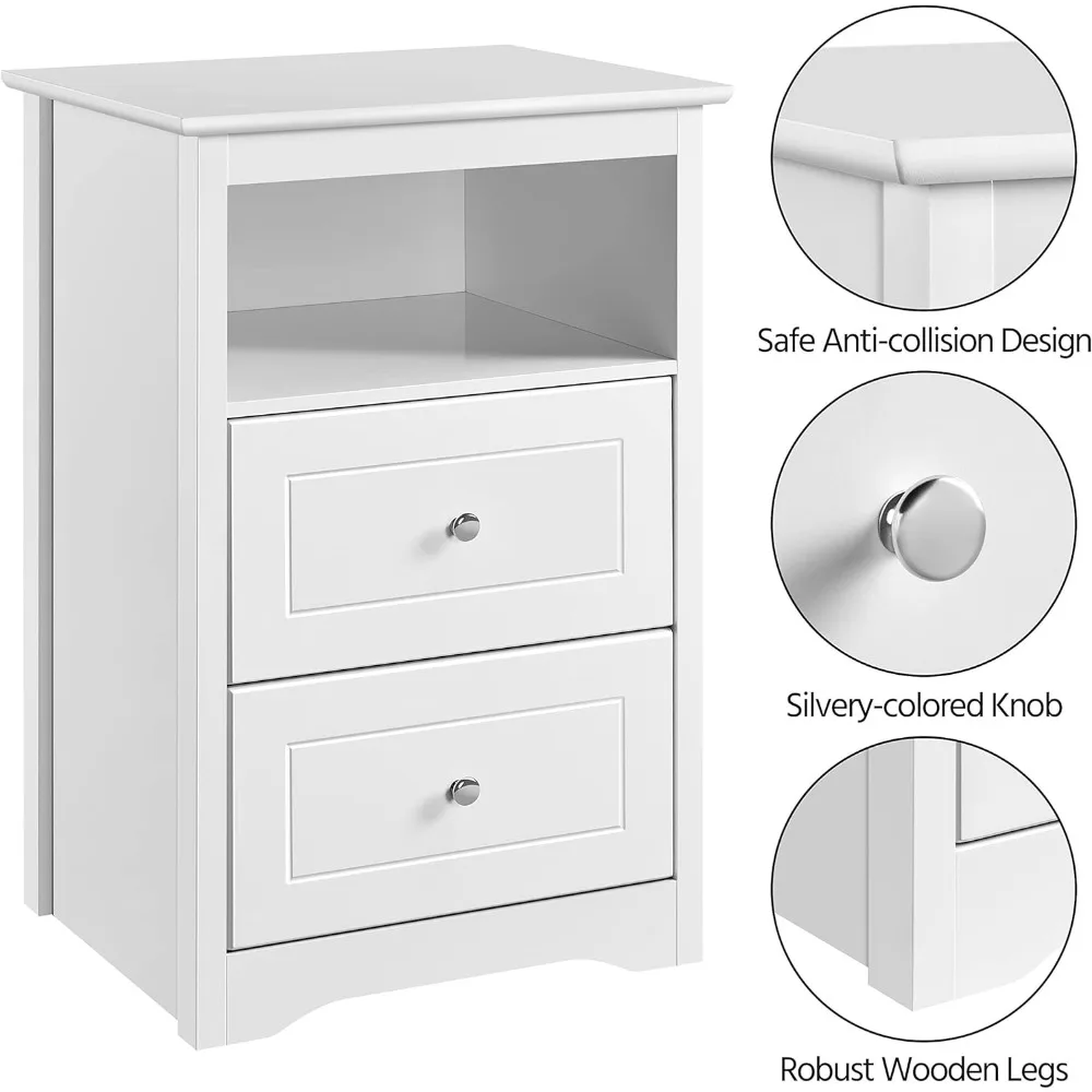 Mesa de cabeceira de madeira com duas gavetas e prateleira aberta, mesa de cabeceira alta de 29 polegadas para armazenamento e uso em telefone