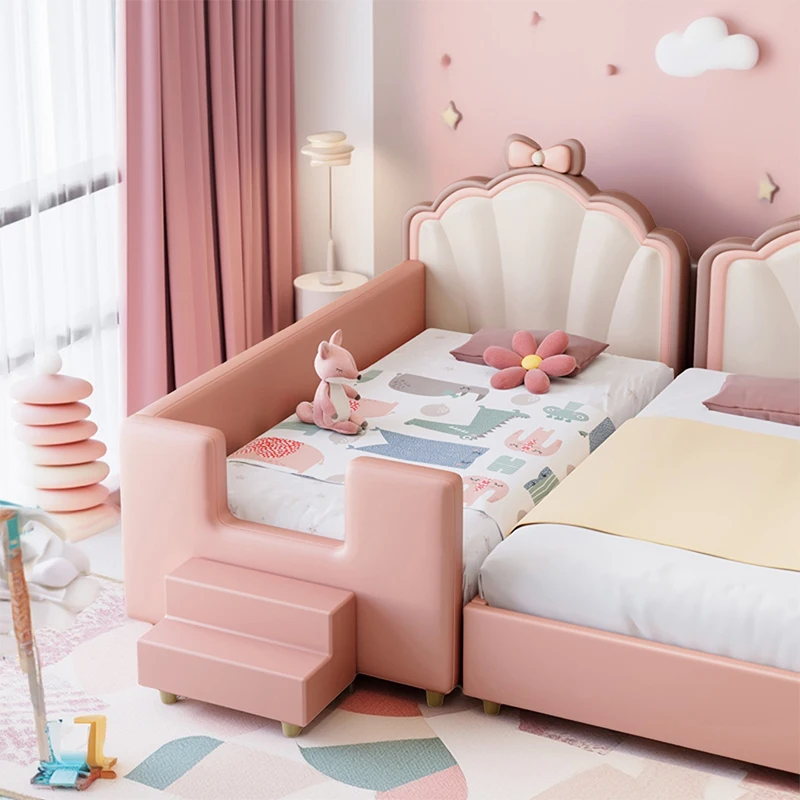 

Children's Spliced Widened Baby Bed with Guardrail Wooden Modern Design for Bedroom and Dining Use Girls Princess Bedpromote sal