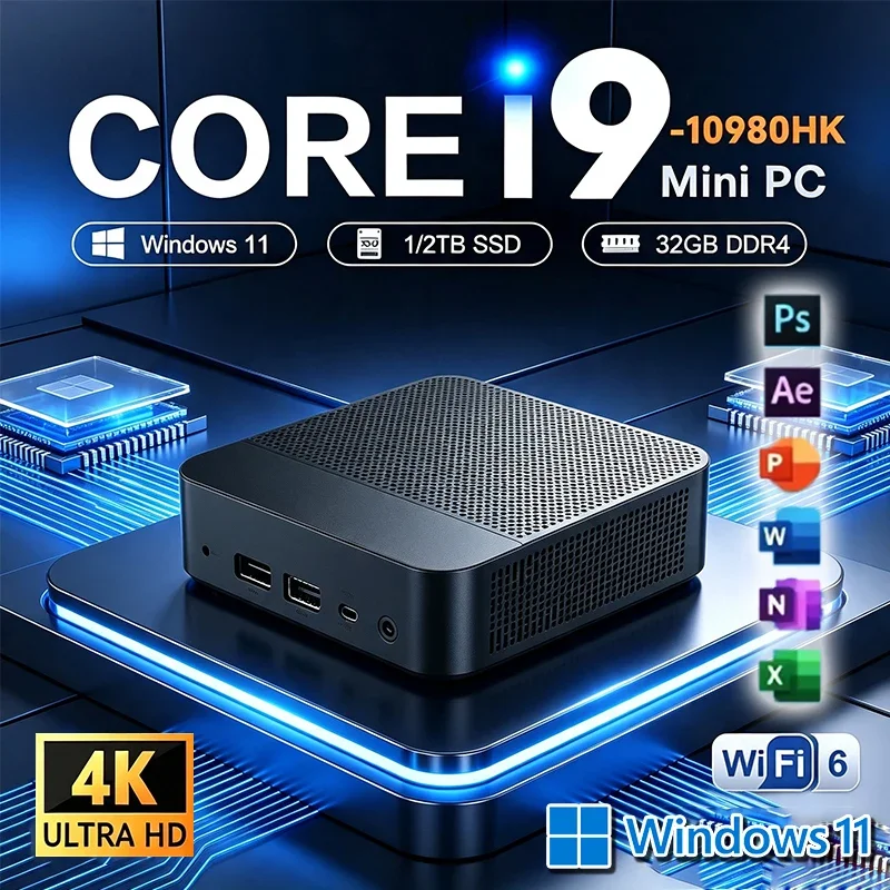2026 Mini PC Windows 11 Pro Core I9 10980HK Small Pocket Computer 32GB RAM 1TB/2TB SSD 4K 60Hz WiFi6 BT5.2 Gaming Desktop PC