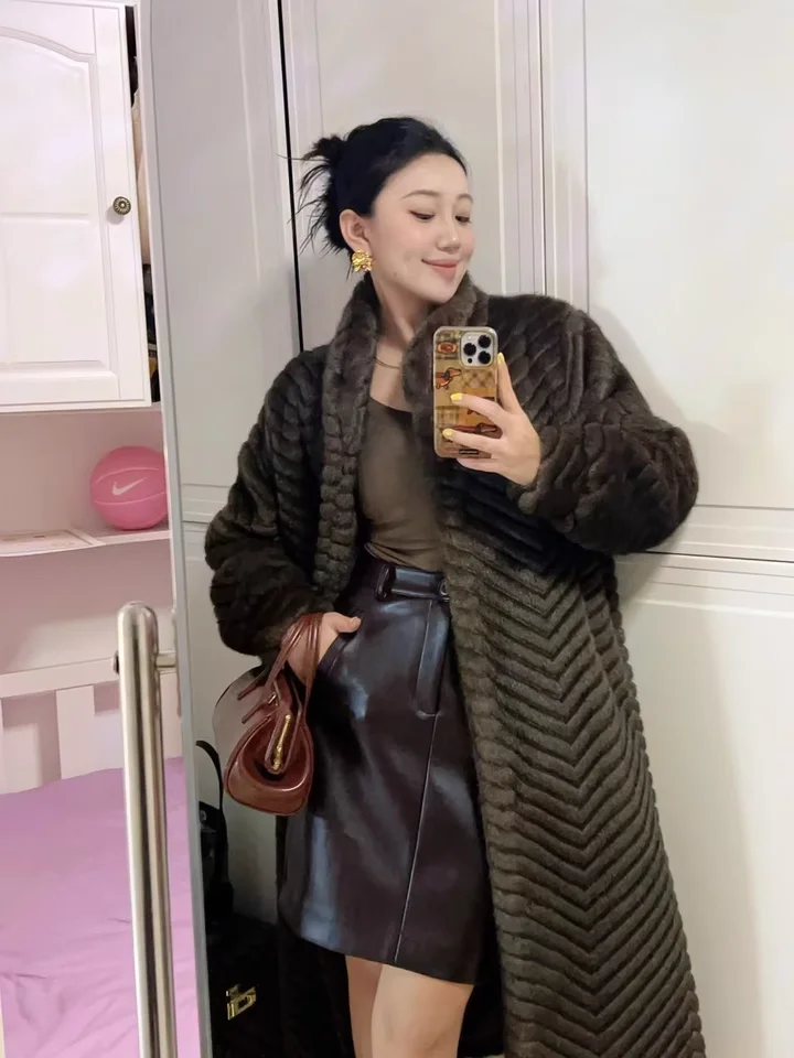 

Ele Winter Outerwear Women's Long Sve Fur Coat Simulation Fur Quilted Lapel Vintage Sle Casual Lengthened