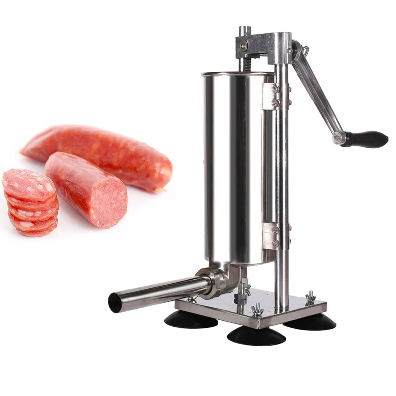 Manual de Salsicha Stuffer e Hot Dog Máquina De Enchimento, Salame Que Faz A Máquina Com 4 Tubos De Recheio, 3L, 6Lbs