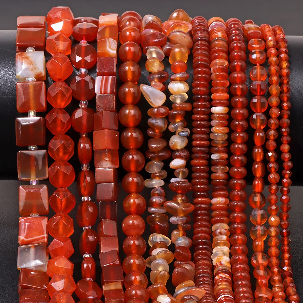 Wholesale Natural Red Carnelian Stone Bead Round Rondelle Coin Agat Loose Spacer Beads For Jewelry Making Bracelet Necklace DIY