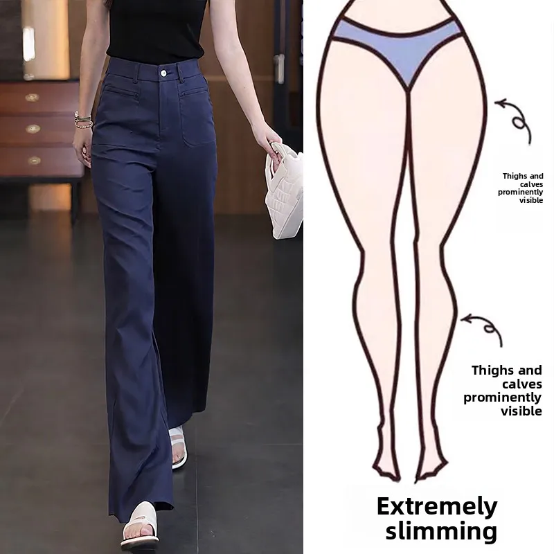 

Summer Large Size Women's Thin Straight Casual Pants Loose Drapey High Waist Slimming Wide Leg Trousers for plus Size