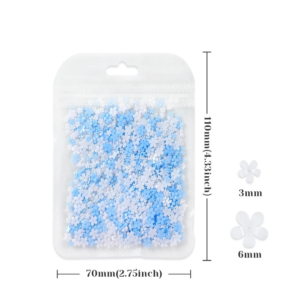 400pcs White Bule Acrylic Flower Resin Art Decoration Mix Resin Flower Mini Florets Charms Design Rhinestones DIY Crafts Making