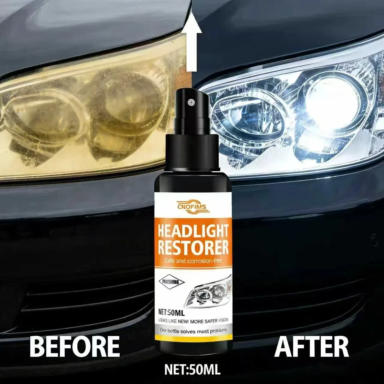 Car Headlight Restorer - Corrosion-Free Auto Headlight Repair One Bottle Solution for Safer Vision - Makes Headlights like New