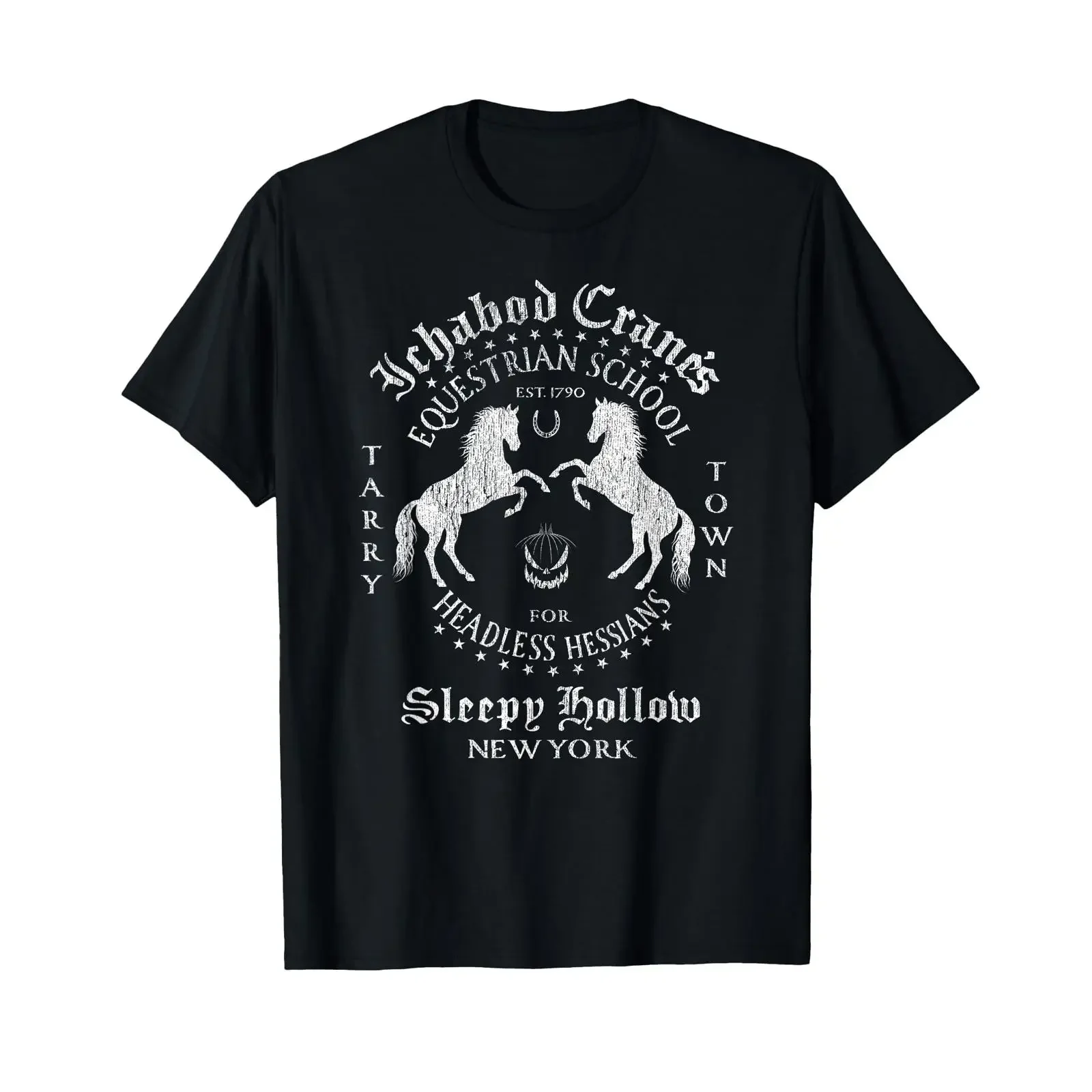 Ichabod Crane Equestrian School Sleepy Hollow T Shirt vintage Washed streetwear Stretched Soft Stylish Unisex Breathable