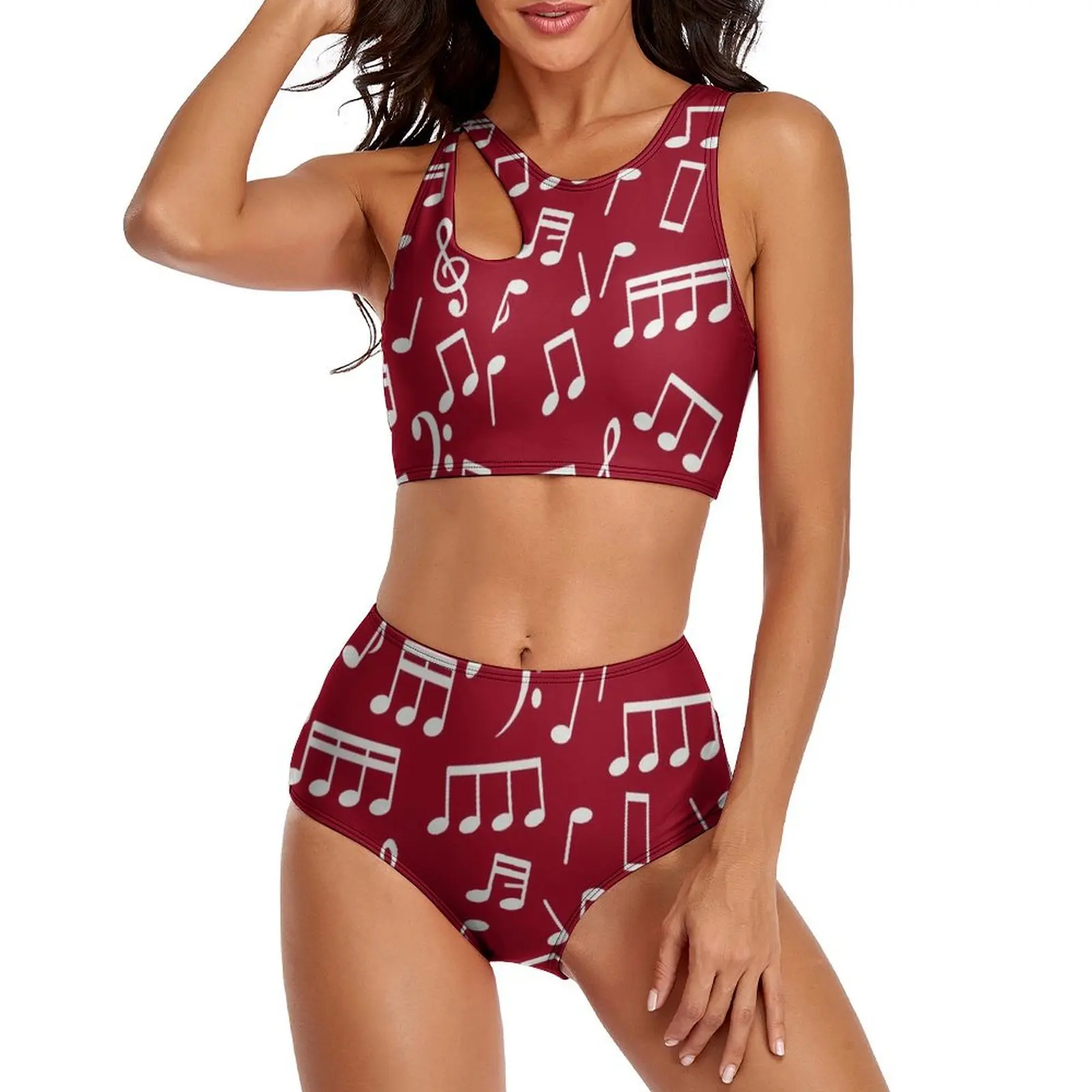

Sexy White Music Notes Bikinis Set Female Musician Trend Bikini Swimsuit High Waist Swimwear Fitness Oversized Bathing Suit