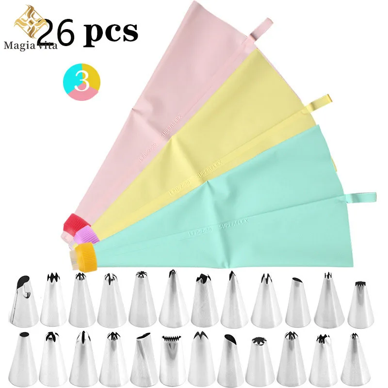 26 Pcs Set DIY Silicone Pastry Bag Icing Piping Nozzle Cake Decorating Baking Tools For Kitchen Bakery Confectionery Equipment