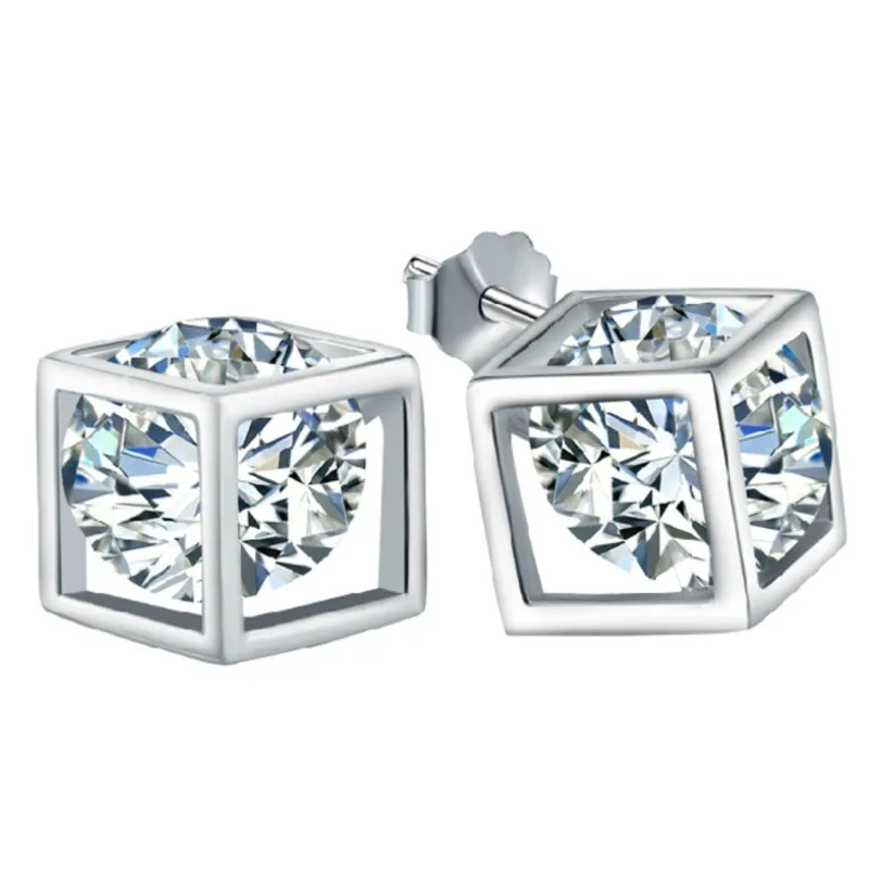 High Quality New Style Accessories Cubic Happiness Box Silver Color Cubic Zircon CZ Stone Stud Earring Amazing Jewellery
