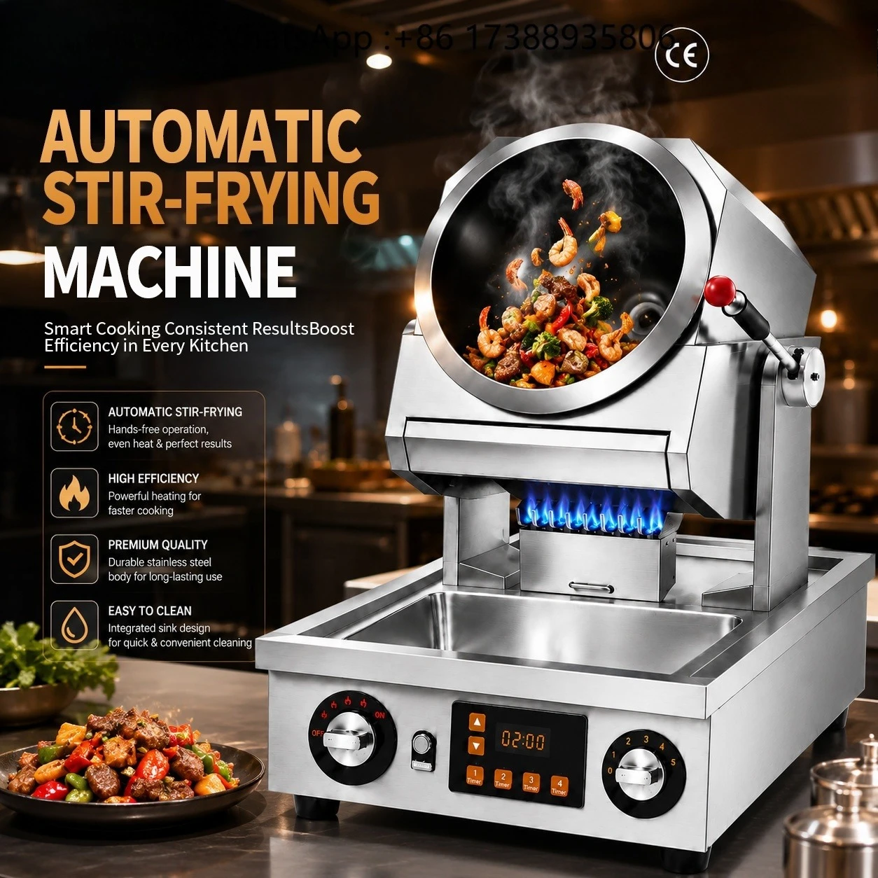 Factory Hot Selling High Quality Automatic Cooking Machine Robot Wok Stir Fry Commercial Kitchen Equipment 304 with Sink