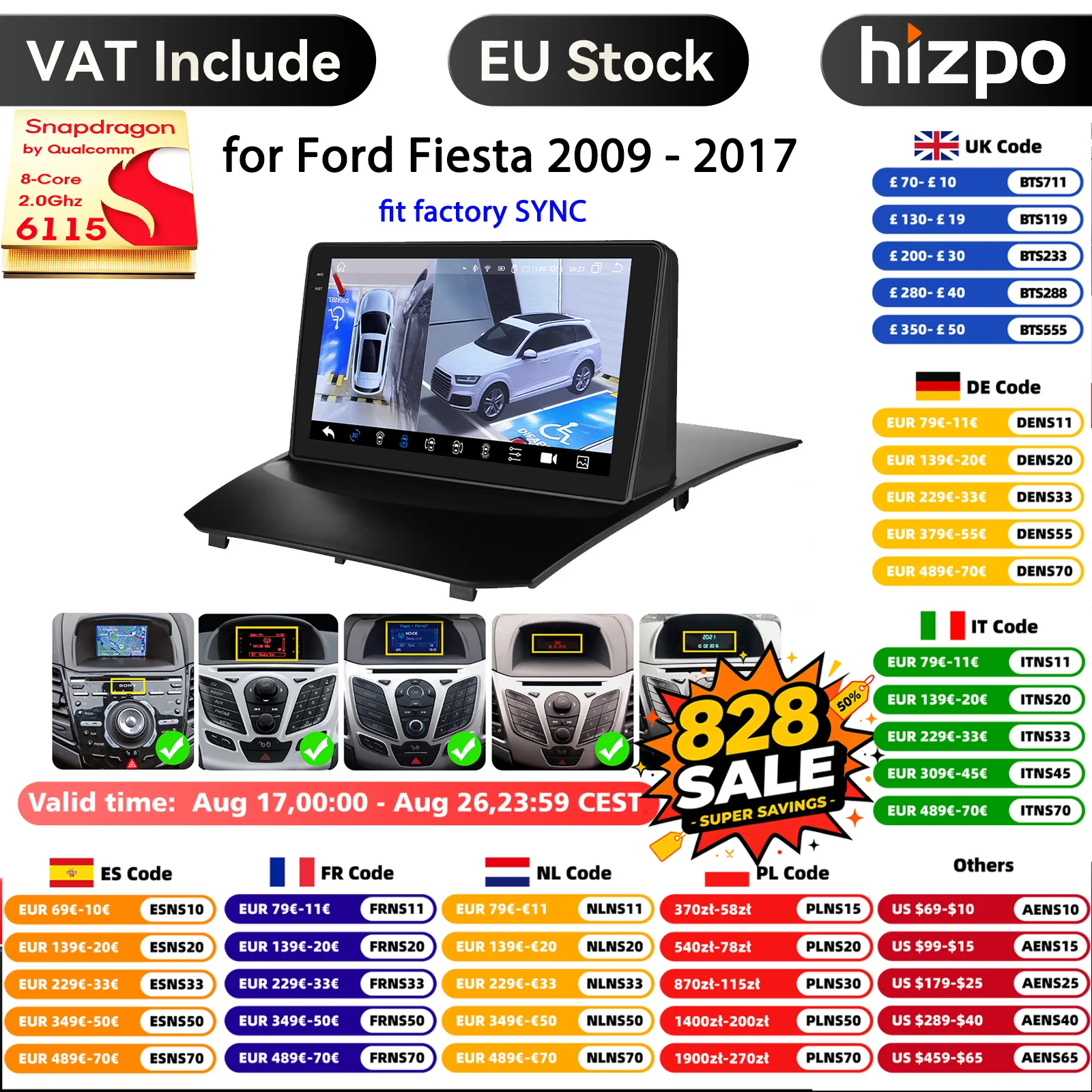 9 Zoll qled Bildschirm 2din Android Autoradio Multimedia-Video-Player für Ford Fiesta 2009-2017 GPS Navi Carplay Auto 4g lte rds ai