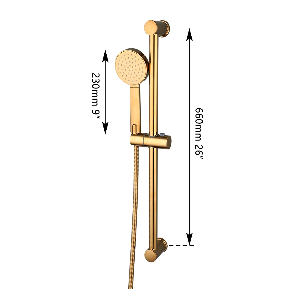 ZAPPO Gold Polished Shower Slide Bar, Handheld Shower with Slide Bar Shower Wand & Shower Bar Bathroom Shower Systerm