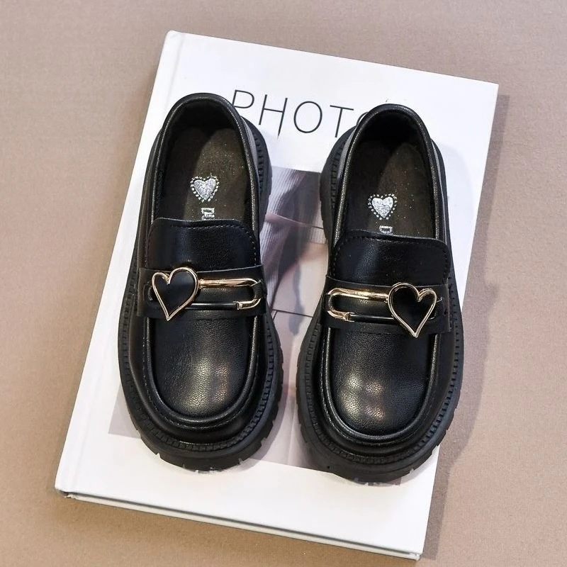 

Girls Genuine Leather Princess Loafers Soft Sole British Style Casual Stylish Spring Autumn 2026 Kids Black Shoes