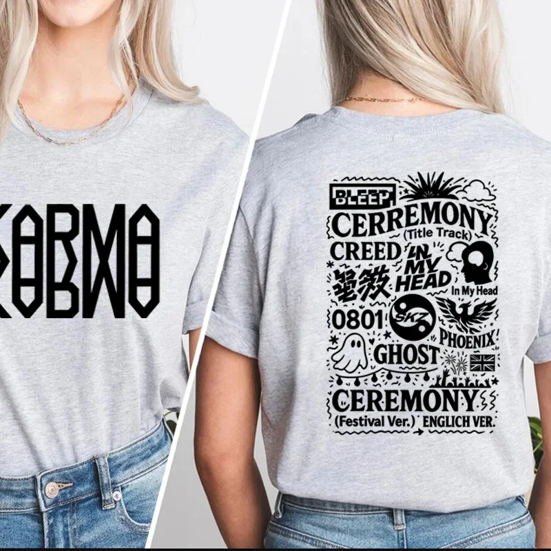 Kpop Karma Track List T-Shirt Women Men Cotton Round Neck Printed Tshirt Streetwear Harajuku Streetwear Woman Clothes Y2k Tees