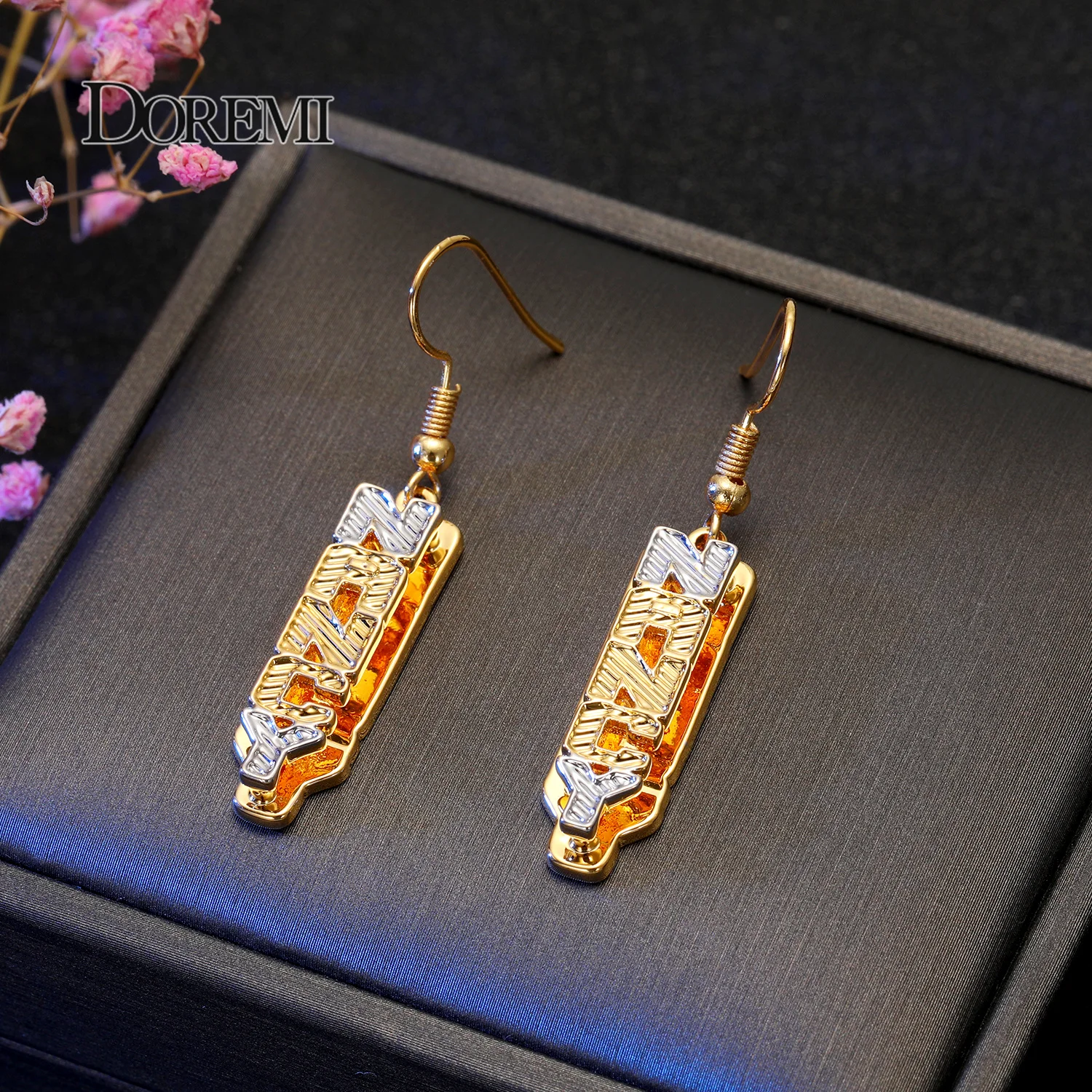 DOREMI New Custom Name Earrings with 2 Colors Layered Personalized Drop Letter Earrings for Women Stainless Christmas Gifts