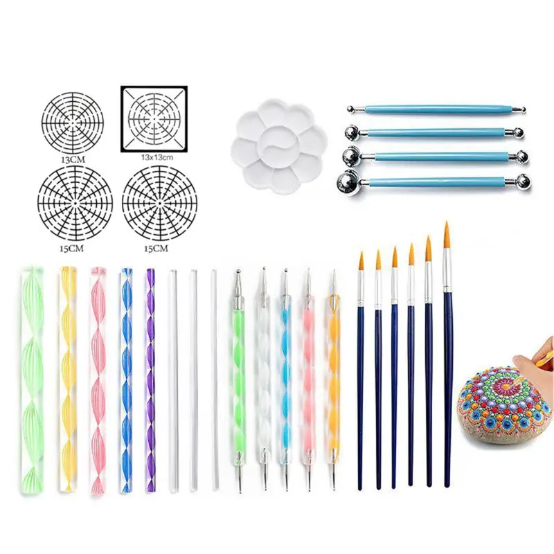 

28pcs Mandala Dotting Tools for Painting Rock Stone Pen Art Paint Stencil Brush Tray