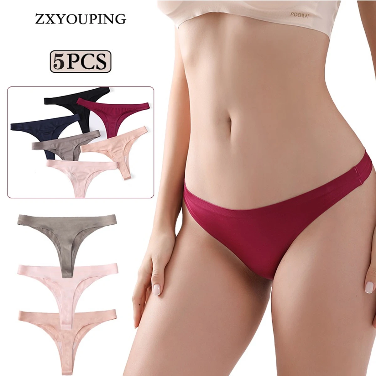 

ZXYOUPING 5 pieces women's thong ice silk seamless panties sexy low waist briefs panties low waist G-string panties