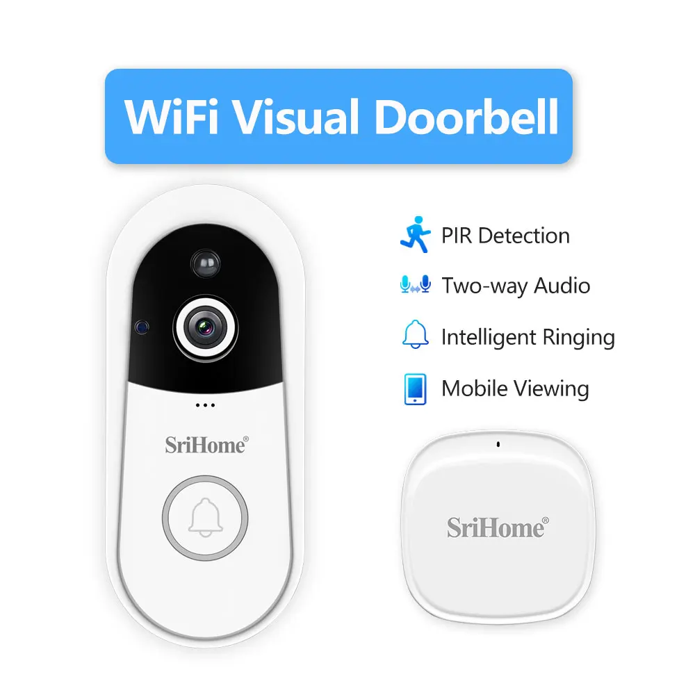 Srihome กริ่งหน้าประตู DH004ไร้สายเชื่อมต่อผ่าน WiFi ได้นานเชื่อมต่อกับโทรศัพท์ได้ช่องตาแมวโทรศัพท์อินเตอร์คอมภายในอาคาร4MP