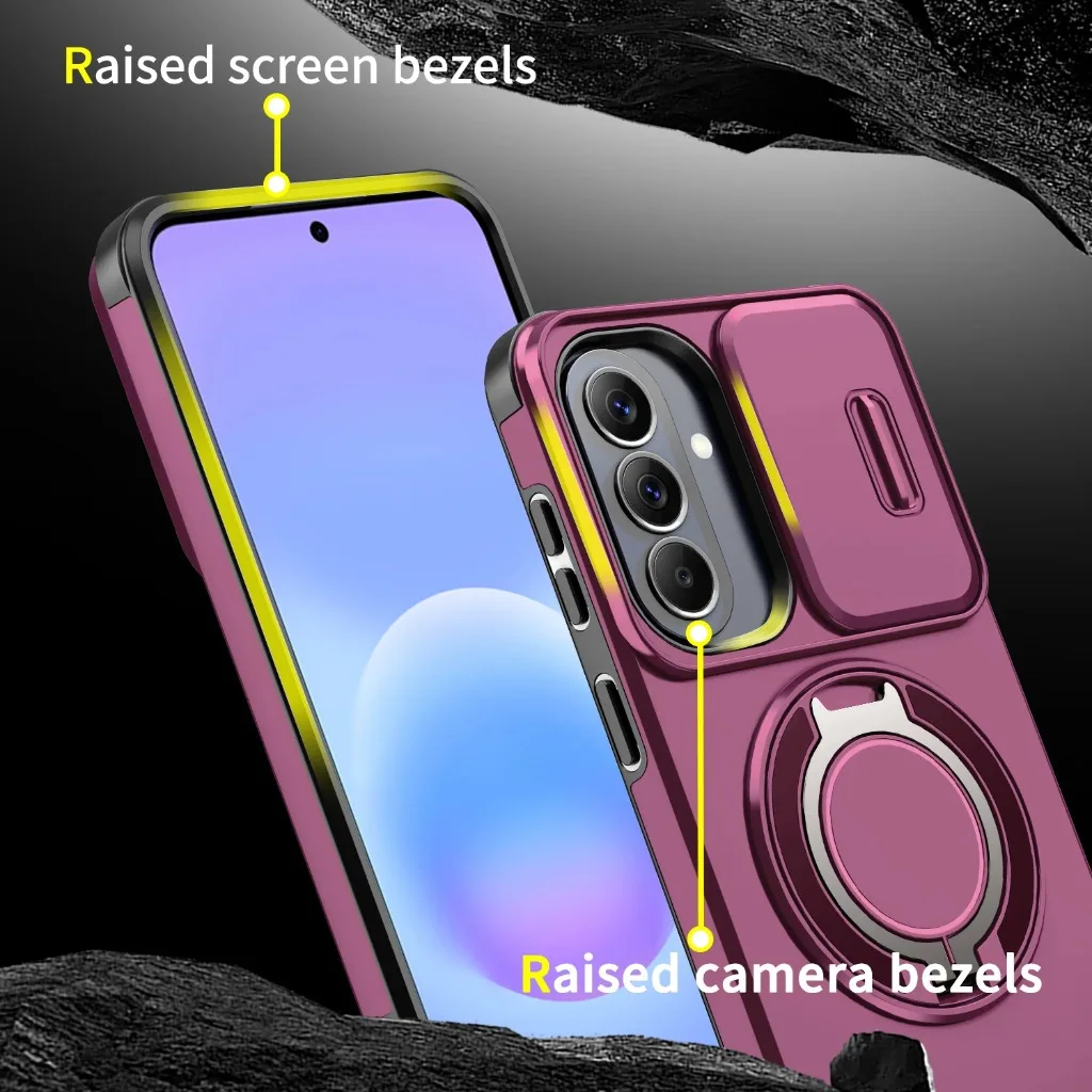 360 Magnetic Ring Holder Armor Phone Case For Samsung Galaxy A57 A37 A27 A17 A07 A56 A36 Sliding Window Camera Protection Cover