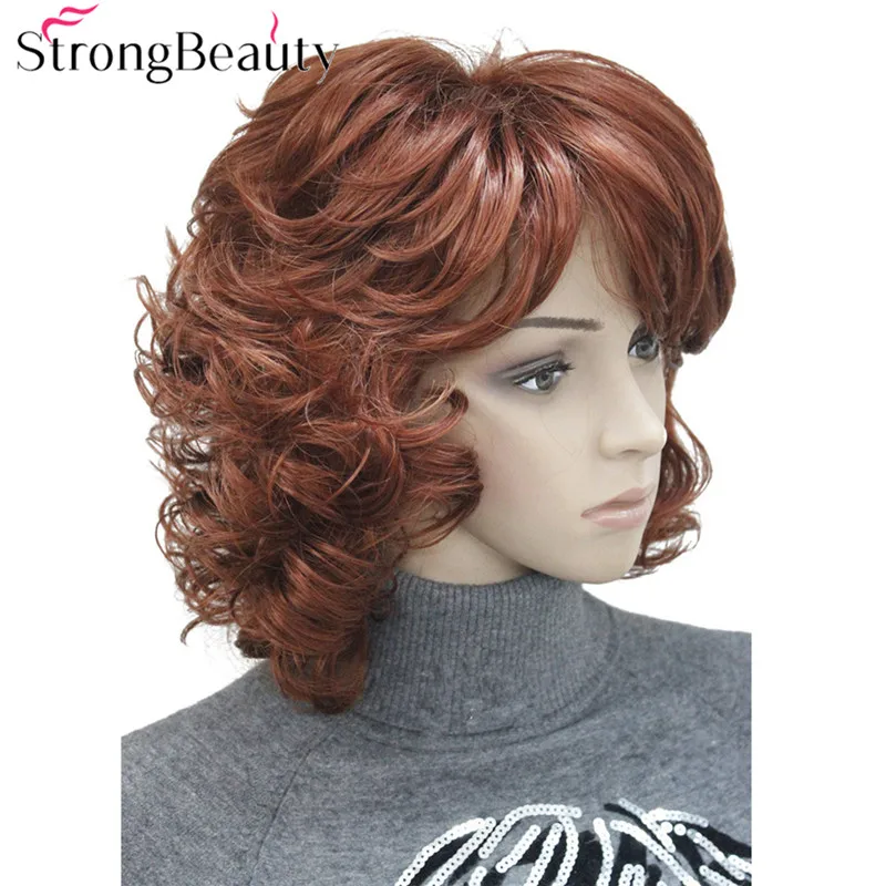 StrongBeauty Medium Length Curly Wigs Synthetic Women\'s Hair Blonde/Black/ Burgundy Many Colors