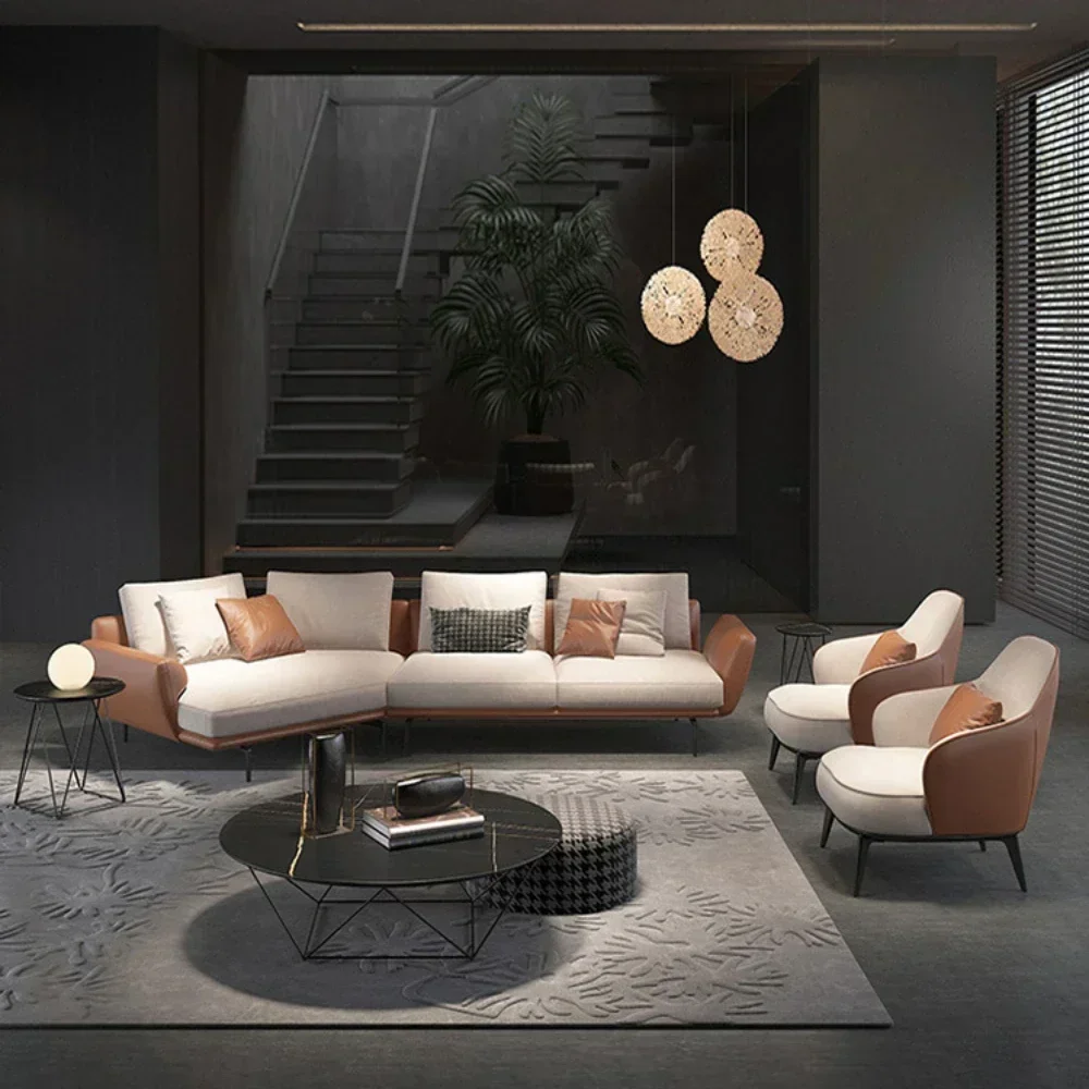Fabric Sofa Faux Leather Shaped Corner Modern Minimalist Sofa