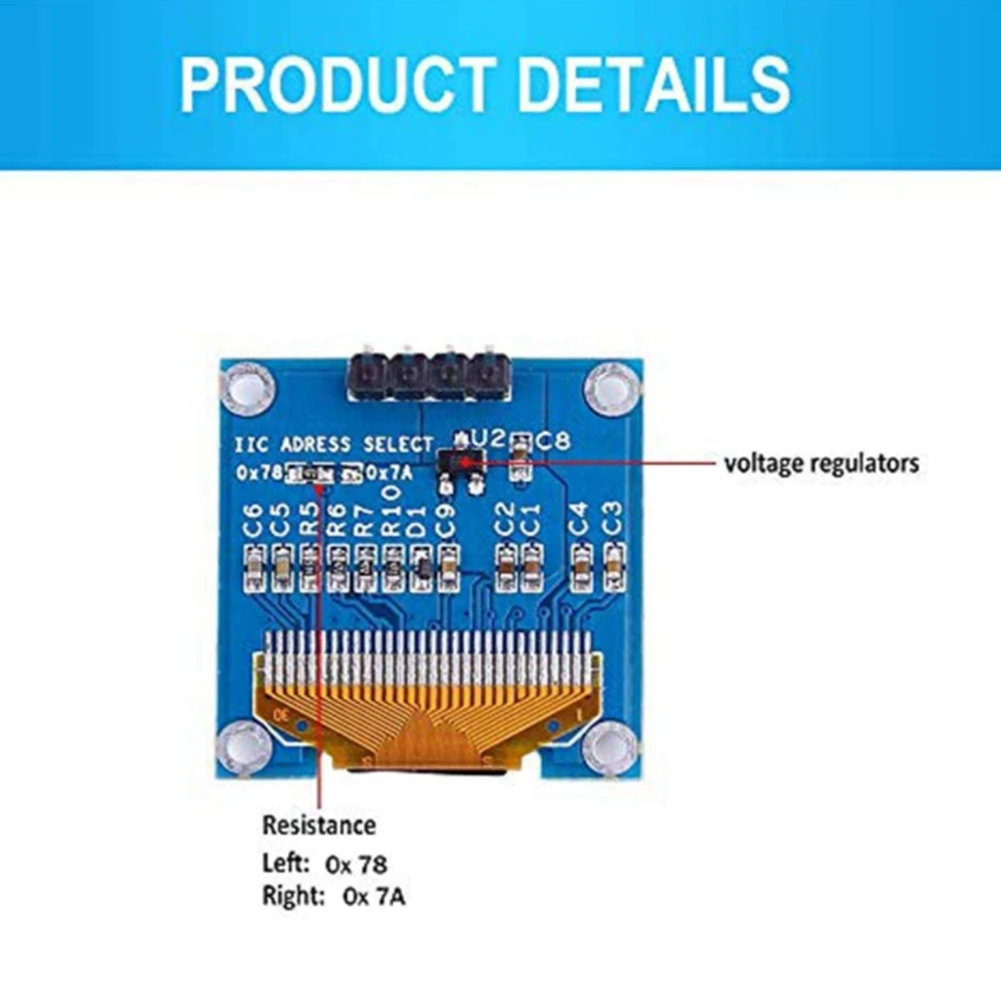 5PCS 0.96 Inch 4-Pin I2C IIC Communication 128X64 OLED Display Module White Display