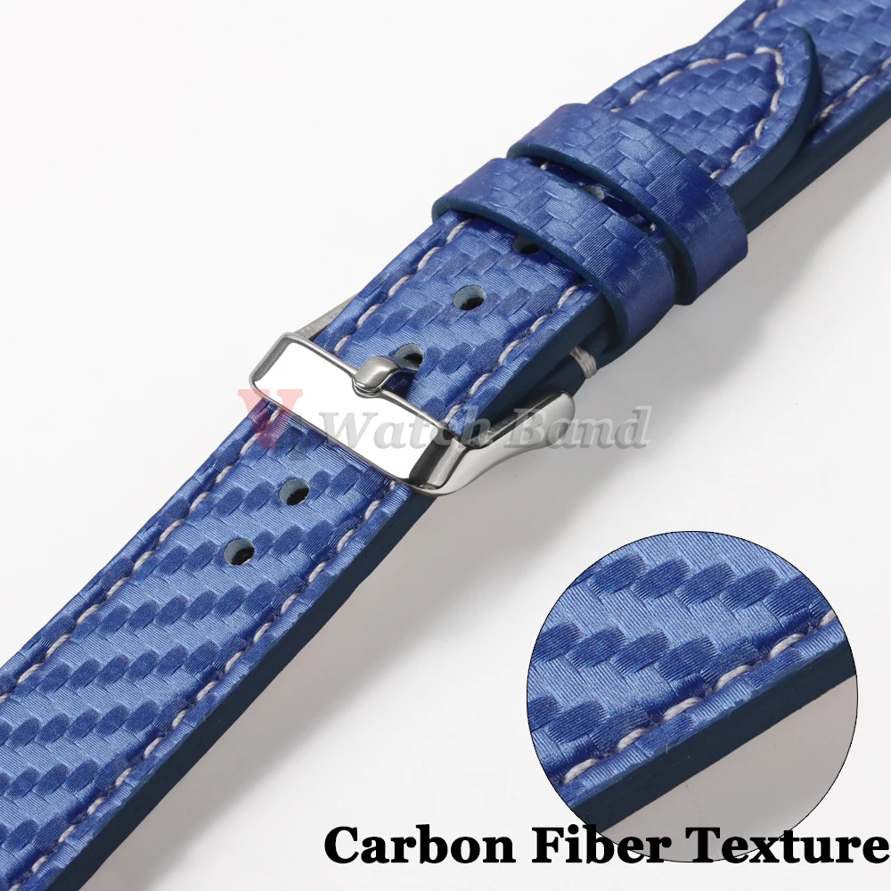 Carbon Fiber Texture Leather Strap for Seiko Cowhide Leather Watchband Soft Men Watch Accessories Wrist Belt 18mm 20mm 22mm 24mm