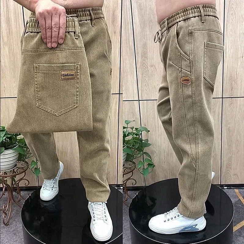 

2024 Pants Men's Autumn and Winter Elastic Large Size Harem Pants Workwear Wear-Resistant Multi-Pocket Loose Straight Pants S16