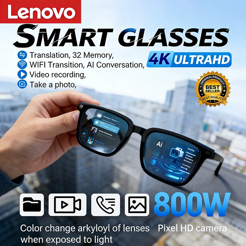 

Lenovo 2026 New AI Smart Glasses AI Translation 8MP HD Camera 4K Shooting Image Bluetooth Call Recording Music Smart Sunglasses