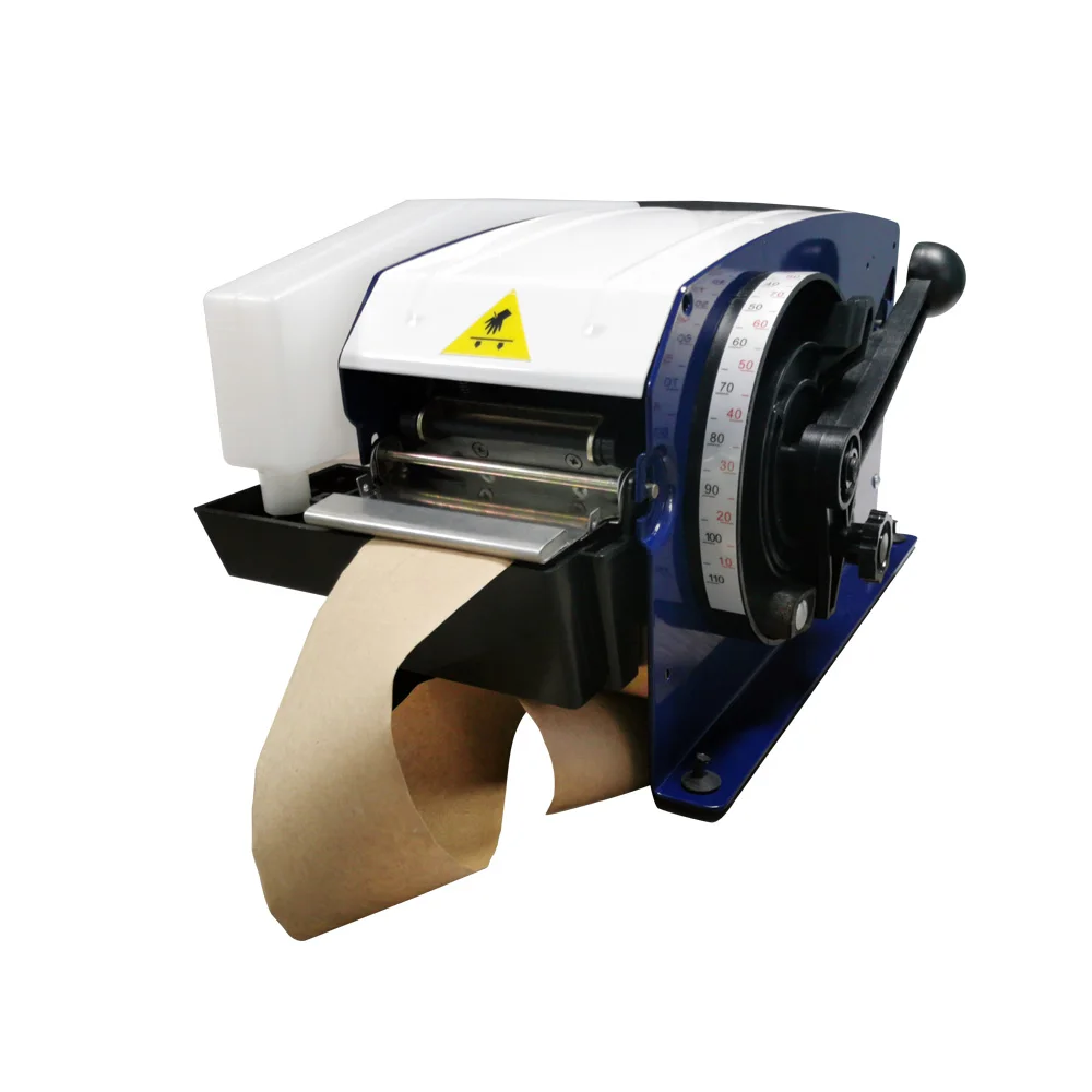 Semi automatic wet water kraft paper tape dispenser adhesive  cutting packing sealing machine