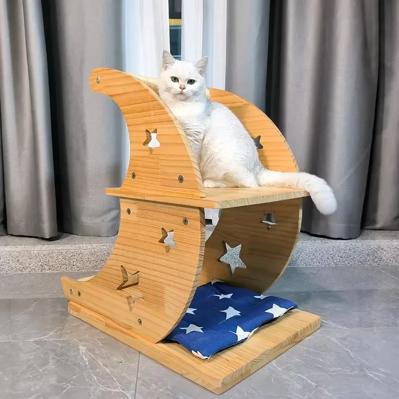 Moon Solid Wood Cat Climbing Rack Bed Nest Scratching Post Sisal Pet Supplies