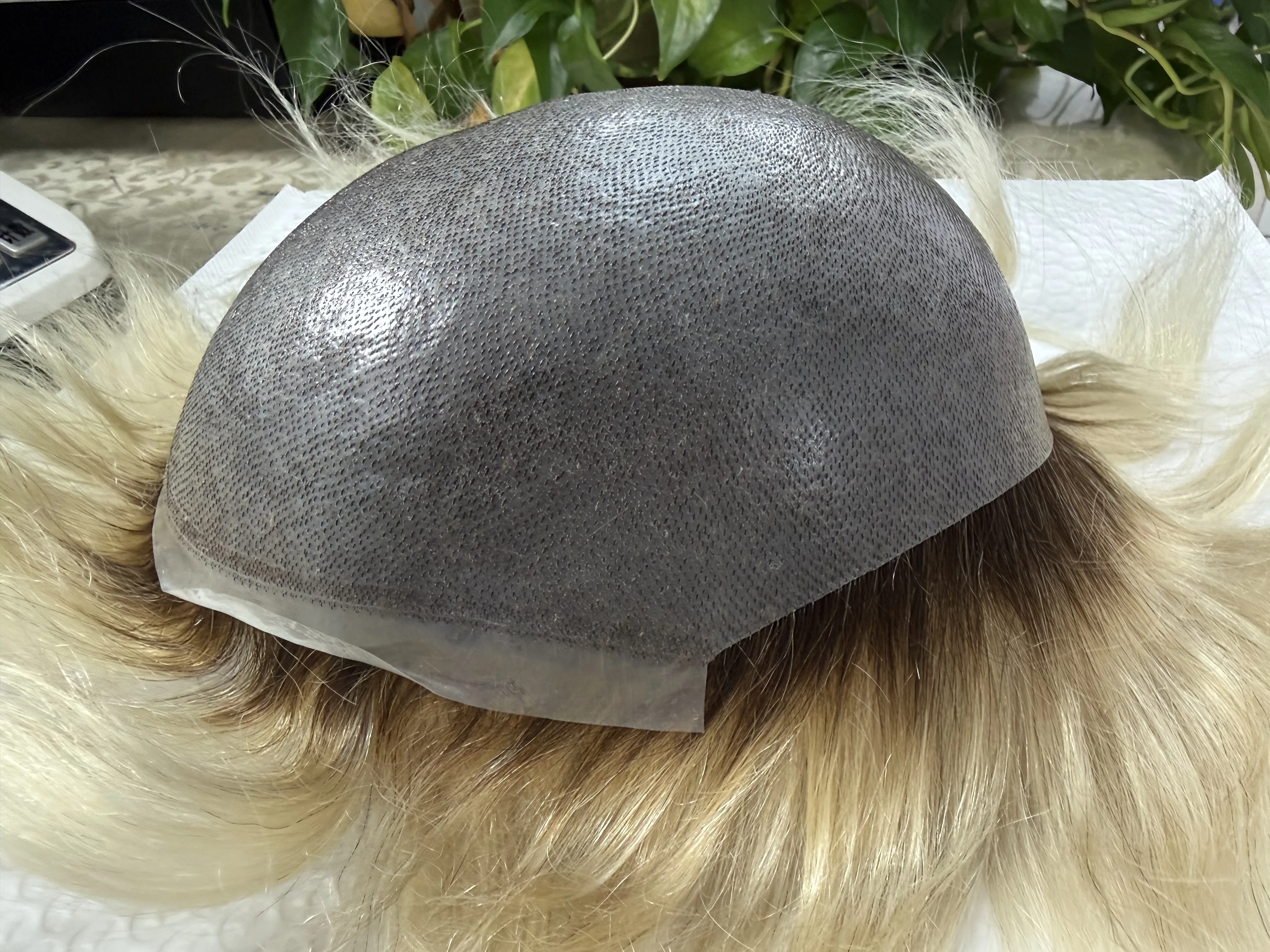 

Men Toupee With Knots Thin Skin Full PU 0.06-0.08mm Men's Hairpiece Real Human Hair Wigs Blonde Hair Topper Capillary prosthesis