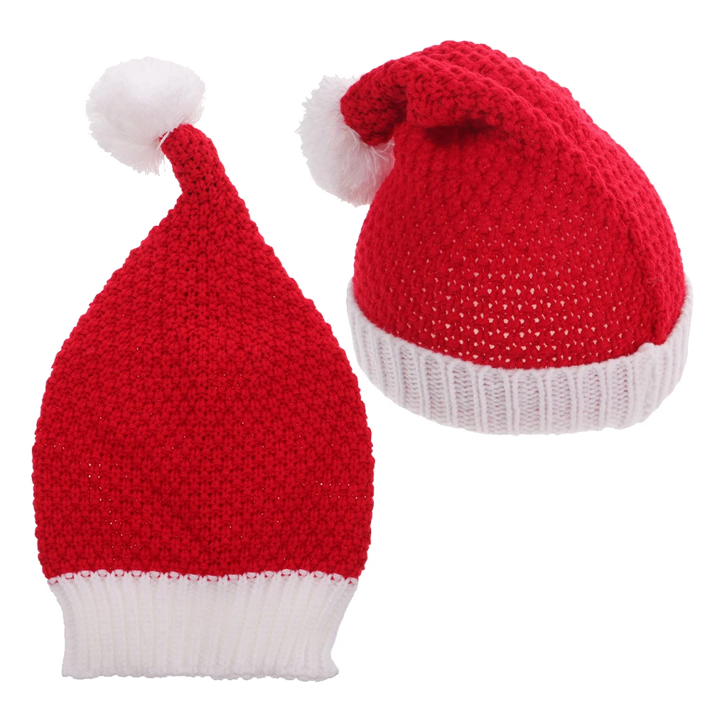 

2Pcs Christmas Santa Knit Hat Red White Beanie Pom Men Women Warm Soft Material Holiday Party Ski Winter Accessories