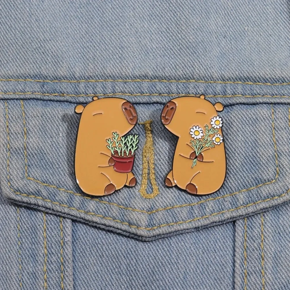 Cute Capybara Enamel Pins Cartoon Animal  Metal Brooches Shirt Backpack Lapel Badge Jewelry Gift for Kids Friends