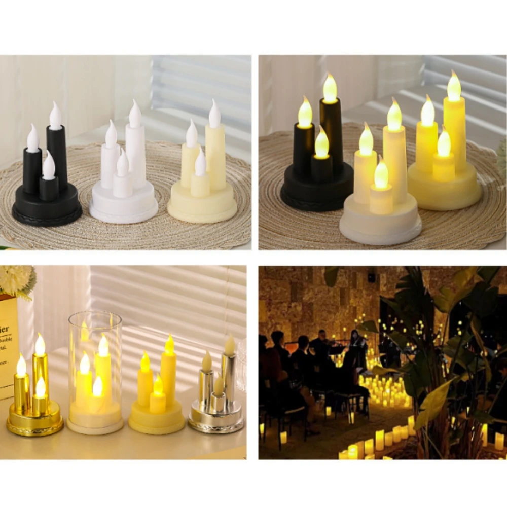 3 في 1 LED عديمة اللهب الشموع الكهربائية ضوء طاقة البطارية أبيض بيج أسود أكريليك LED تفتق الشموع عطلة ديكور المنزل الطرف