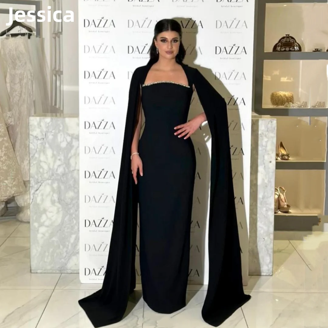 

Jessica Black Mermaid Shawl Prom Dresses Luxury Elegant Lady Evening Dresses Wedding Dress Formal Party Dresses فساتين سهرة2024