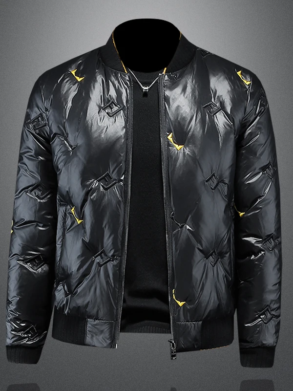

Мужская легкая утепленная куртка 2025 года, новая зимняя модель с воротником-бомбером, вышивкой, теплая, больших размеров, повседневная верхняя одежда, трендовая