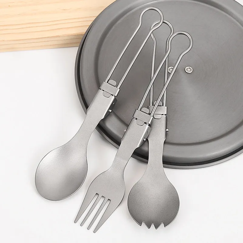 Titanium Foldable Spoon Fork salad spoon, Lightweight Portable Outdoor Camping Utensil for Hiking Backpacking Travel