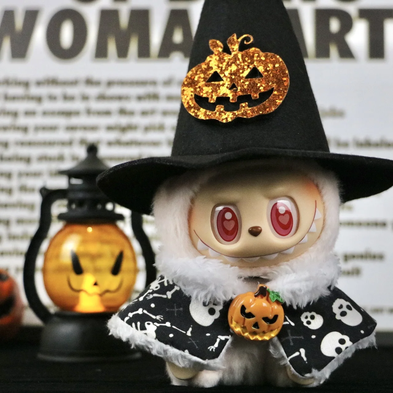 17cm Dolls Clothing For Labubu Outfit Accessories Sitting Party Halloween Trick-Or-Treat Series Skull Shawl Pumpkin Hat