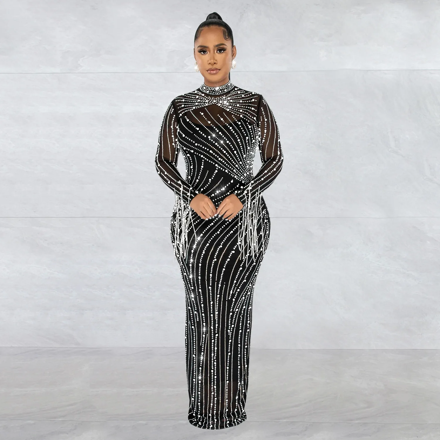 Women Evening Party Sequin Dress & Jumpsuit 2 Piece Sets Elegant Sexy See-Through Lady Evening Dress Two-Piece Outfits