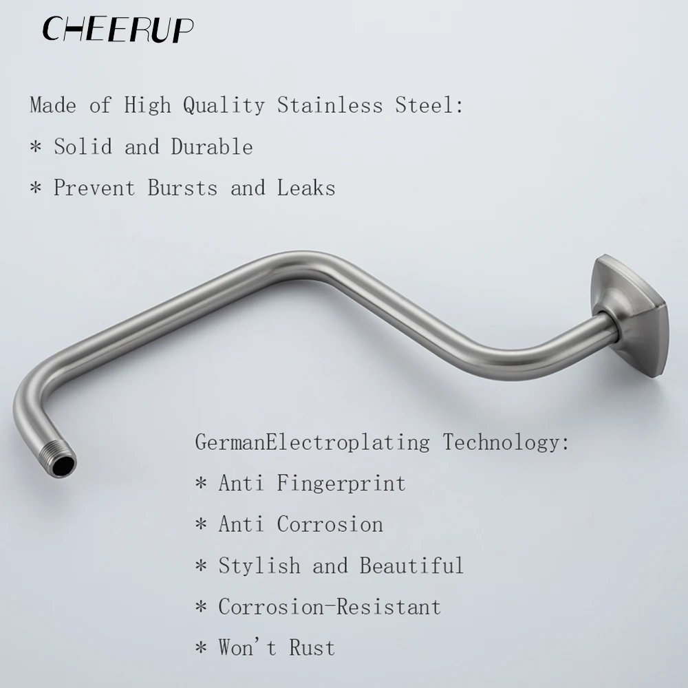 Wall Mounted Shower Arm Extension Pipe Stainless Steel Rainfall Head Elbow Accessories Bathroom Accessories Brushed Nickel