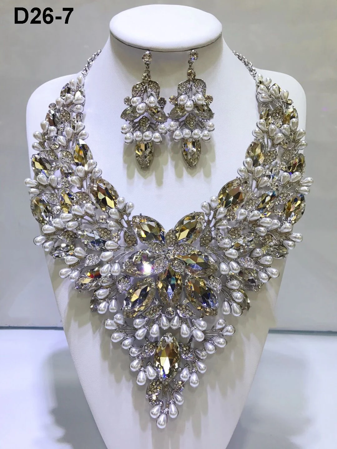 Luxury Big Crystal Jewelry Sets Dubai Gold Color Jewelry Sets for Women Multicolor Necklace Earrings Set Wedding Bridal Jewelry