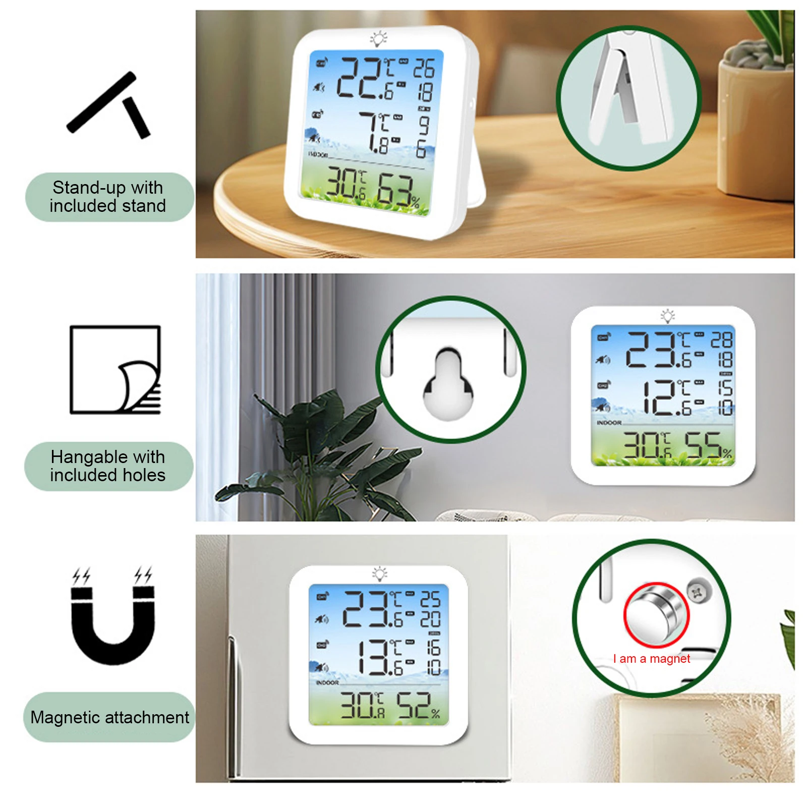 Digital Refrigerator Thermometer 328ft/100m Range Wireless Indoor Outdoor Thermometer Backlit Display with Alarm for Home Patio