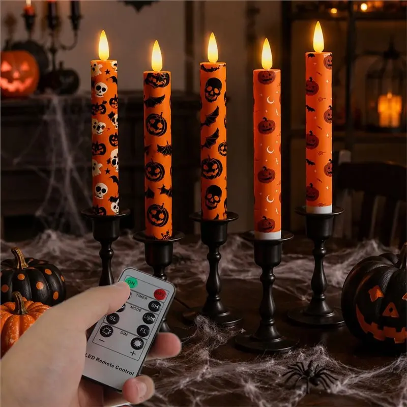 TKOH-LED Flameless Taper Candles 6 Pcs Halloween Haunted For Table Centerpiece For Tables& Mantels Decoration